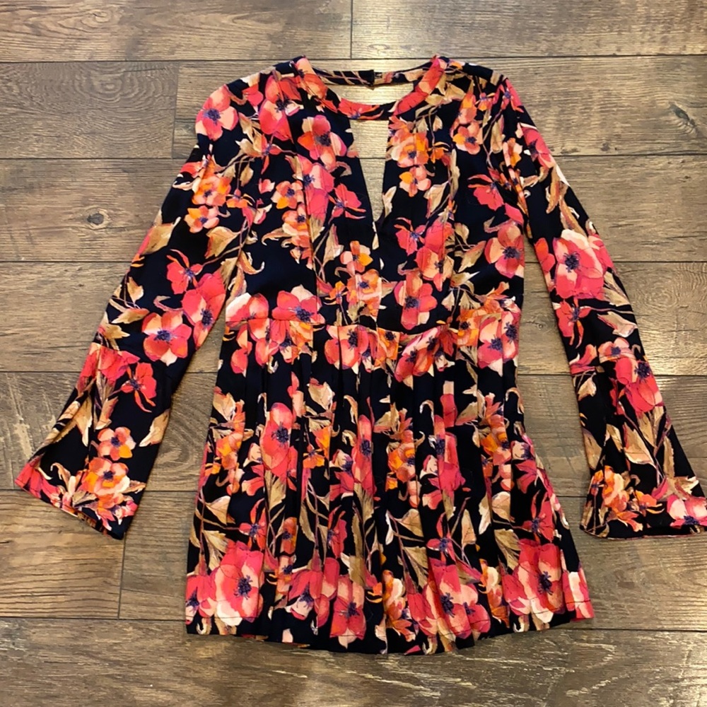Free People Floral Bell Sleeve Mini Dress
